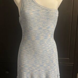Elan One-Shoulder Dress in Blue and Cream